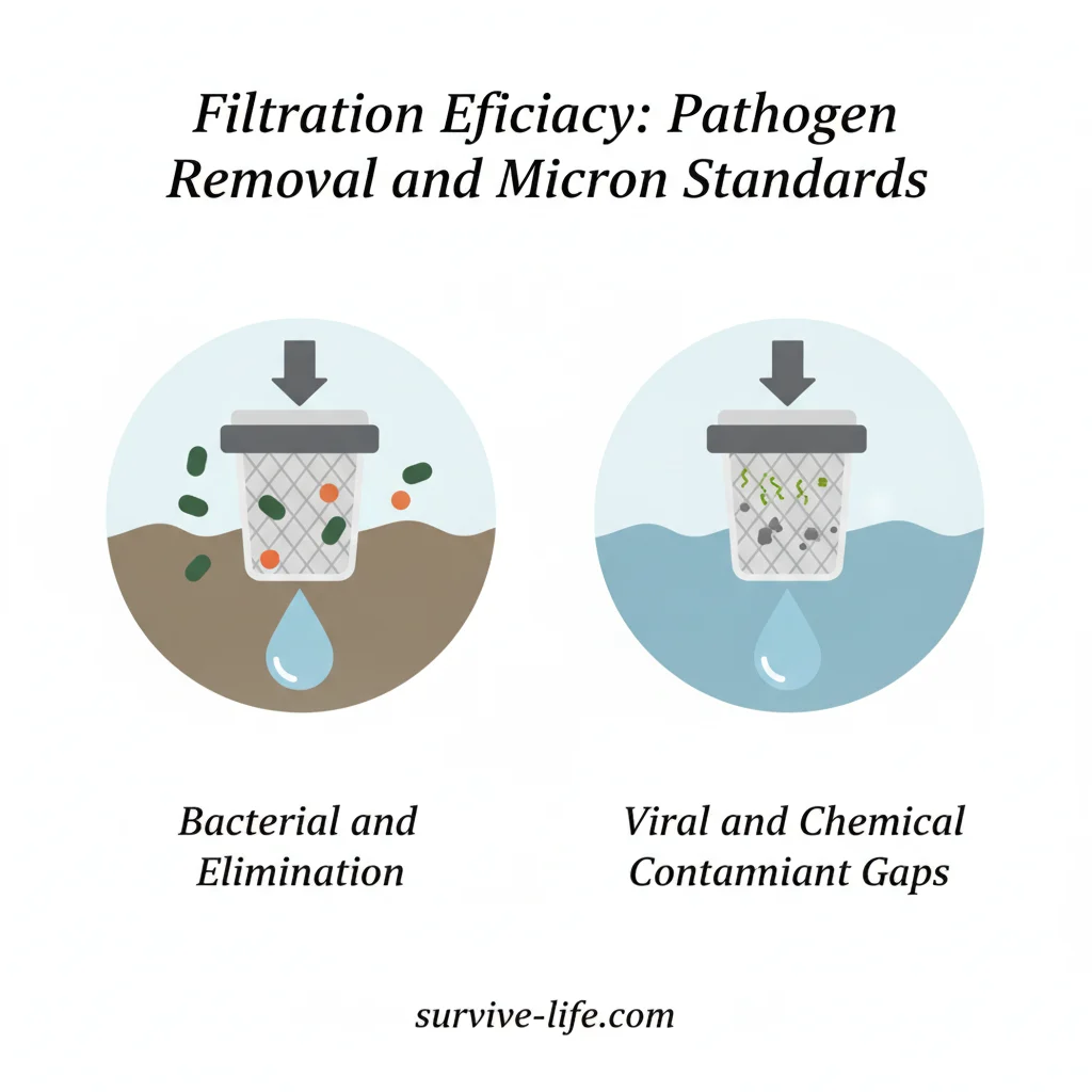 Filtration Efficacy: Pathogen Removal and Micron Standards - Illustration